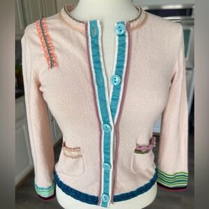 HWR Monogram Anthropologie Cardigan Sweater Small Cottagecore Grandmacore Pink